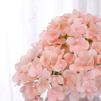 Silk Hydrangea Heads with Stems Artificial Flowers Heads for Home Wedding Decor,Pack of 10 (Peach Pink)