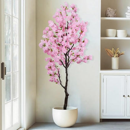 Artificial Pink Cherry Blossom Tree 7 FT Faux Flower Tree,Cherry Blossom Tree Indoor for Home Decor