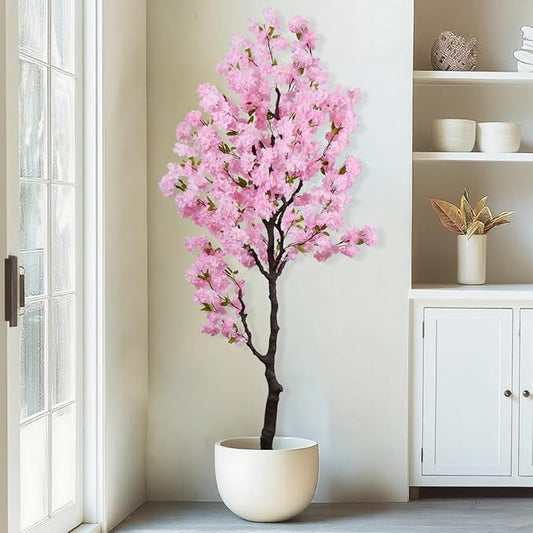 Artificial Pink Cherry Blossom Tree 7 FT Faux Flower Tree,Cherry Blossom Tree Indoor for Home Decor