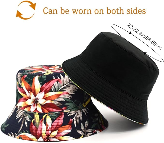 Malaxlx Bucket Hat Beach Sun Hat Fishing Hat for Women Men, Outdoor Travel Reversible Double Side Wear Fisherman Hat