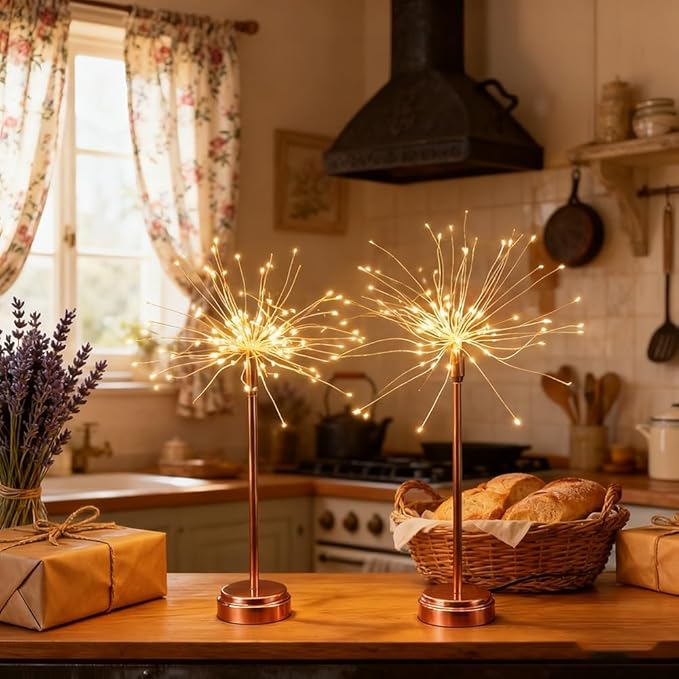 Nest and Flowers Table Lights, Firework LED Decorative Lamp, Christmas Decoration for Party, Romantic Ambient Lighting for Bedroom Living Room, Indoor Decor Gift for Family & Friends(2PCS,Warm Light)