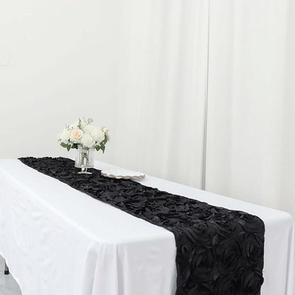 Efavormart Wonderland Rosette Premium Table Runners for Weddings Party Banquets Decor Fit Rectangle and Round Table - Black