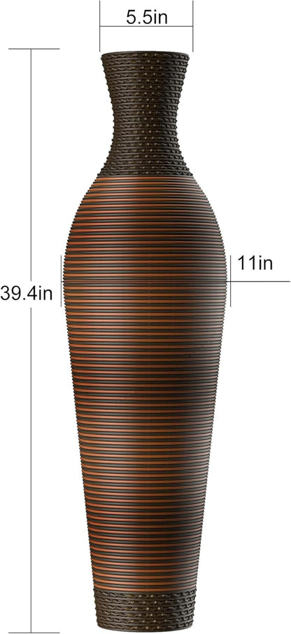 Large Hand-Woven Bamboo Floor Vase, Tall Home Decor Floor Vase for Fake Flower Dried, PVC Decorative Flower Holder for Living Room, Bedroom, Dining Room, Entryway, Hallway