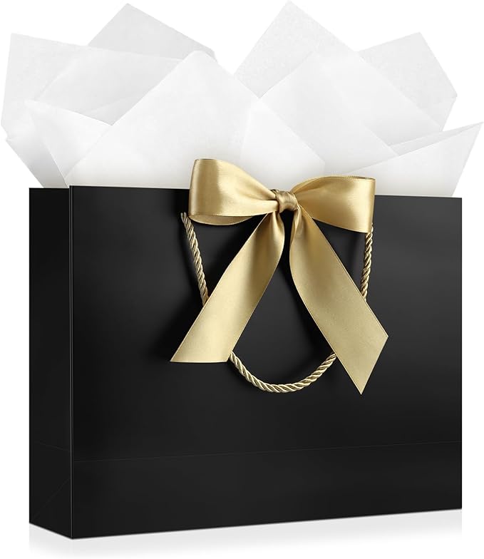 JMANNI Gift Bag, 1PCS Gift Bags Large with Ribbon and 1 Greeting Cards 2 Tissue Paper, Portable Paper Gift Bag with Handles, Birthday Gift Bags,Present Bags for Wedding Party Mothers Day
