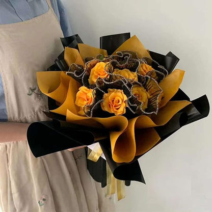 Black Korean Fresh Flower Wrapping Mesh Paper Bouquet Floral Packaging Paper Wrinkled Wavy Net Yarn Valentine's Day Flower Shop Supplies Wedding Birthday Decoration 11 X 162 inches/bag (black)