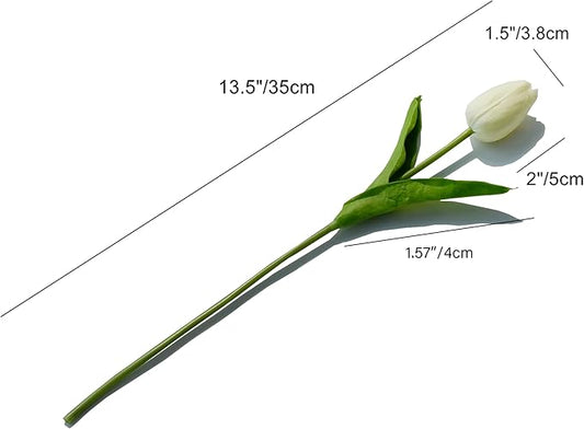 Mandy's Artificial Tulips 20 Stems Cream PU Faux Flowers for Thanksgiving and Christmas Decorations Wedding Home Decor 13.5 Inch