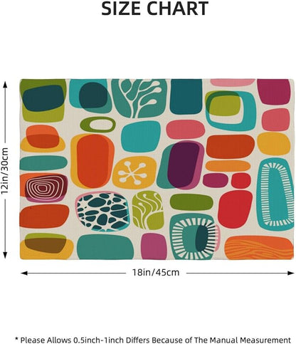 Mid Century Colorful Modern Placemats Set of 6,Kitchen Table Mats for Dining Outdoor Home Decor 12x18 Retro Place Mats 6 PCS, Style-15