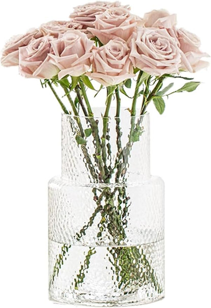 Large Glass Vase - Clear Ribbed Vase - Fluted Flower vase for Modern Home Décor - Glass vases for Centerpieces - Living Room, Dining Table, Shelf, Entryway, Office, Wedding Centerpieces