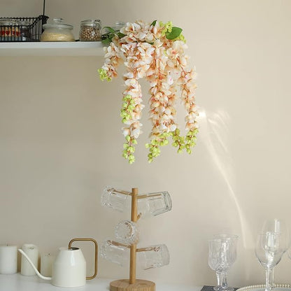 Dailisen 3 Strands 40'' Silk Amber Wisteria Artificial Flowers, Fake Wisteria Floral Hanging Plant Garland, for Home Decor, Party, Floor Vase, Balcony, Wedding Arrangement Decoration (Amber)