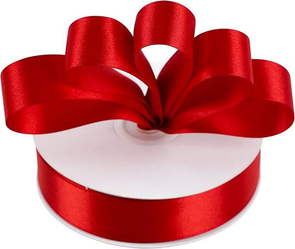 MEEDEE Red Ribbon 1 Inch Red Satin Ribbon Lux Double Faced Satin Ribbons by 50 Yards Polyester Wrapping Ribbons for Crafts, Weddings, Flower Bouquet, Holiday Decorating
