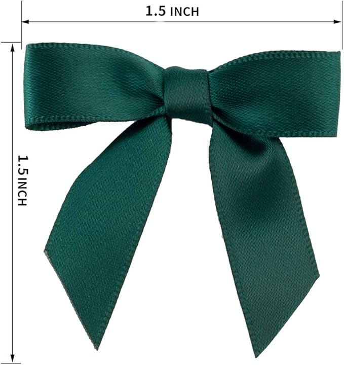 7Rainbows 50pcs Boutique 1.5" Dark Green Satin Ribbon Mini Bows for Craft Sewing Scrapbooking Wedding and Gift Wrapping
