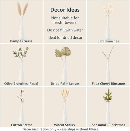 Leewadee Large White Home Decor Floor Vase - Wooden 34 inch Tall Farmhouse Decor Flower Holder for Fake Plant and Pampas Grass
