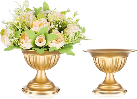 Sziqiqi Gold Metal Urn Vases for Flower - 2 Pcs Vintage Small Vase for Wedding Decorations Mini Flower Arrangements Table Vase Plant Pot for Weddings Party Centerpieces Decoration