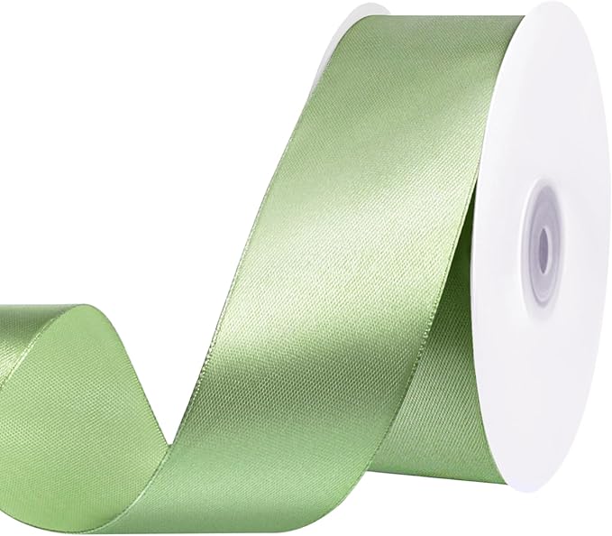 Sage Green Ribbon 1 1/2 Inch 60 Yards Light Green Satin Ribbon Gift Ribbons for Wedding Bridal Shower DIY Crafts Flower Bouquet Birthday Gifts Baskets Decorations
