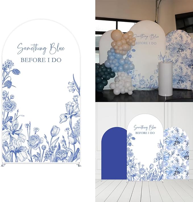 Something Blue Before I Do Arch Backdrop Cover Wedding Bridal Shower Bride to be Toile Party Arch Fabric Cover Blue Bloom Floral Baby Shower Decors (2.6X6ft,4291)