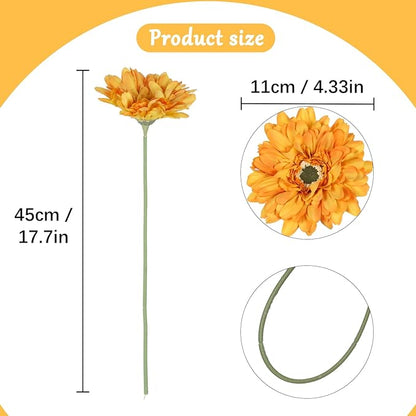 Orange Daisies Artificial Flowers Silk Flowers Gerber Daisy Artificial 10PCS 17.7in Fake Daisies for Wedding Bridal Bouquet Party Home Kitchen Decor(Orange)