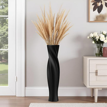 Tall Vases - 23.6" Tall Floor Vase for Home Decor, Resin Floor Vases, Black Hexagon Twist Floor Vase, Fits Into Hay/Pampas Grass, Living Room, Office, Wedding Decor (Black)