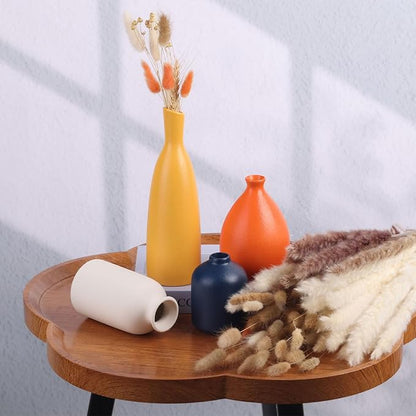 Colorful Ceramic Bud Vases Set of 4 - Modern Yellow, Orange, Blue Small Vases for Home Decor - Ideal for Living Room, Kitchen, Office, Bathroom, Mantle, Entrance, Farmhouse & Coffee Table Decorations