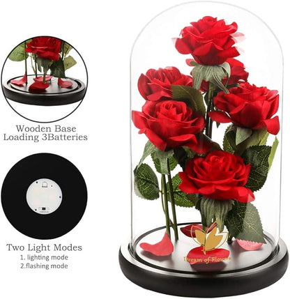 Christmas Flowers Gifts for Women,Beauty and The Beast Rose,Artificial Silk Rose Preserved Forever in Glass Dome,Anniversary,Thanksgiving,Birthday Gifts Flower Roses Gifts for Mom Wife Girlfriend