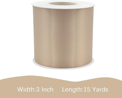 Tan Satin Ribbon 3 inch X 15 Yards Polyester Ribbon for Gift Wrapping Very Suitable for Weddings Party Hair Bow Invitation Decorations and More