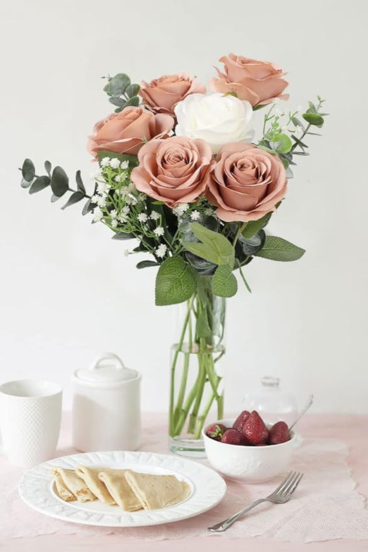 30pcs Roses Artificial Flowers Dusty Rose Fake Flowers with Long Stems Silk Flowers for Wedding Bouquet Centerpices Decorations Party Bridal Baby Shower Home Decor