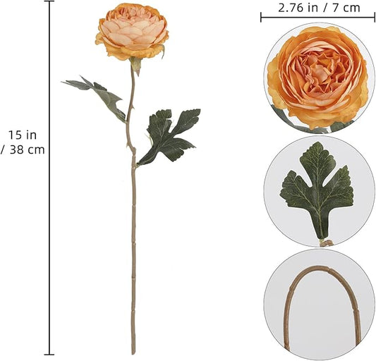 IPOPU 10pcs Orange Peonies Artificial Flowers Real Touch Silk Peonies with Stems Real Look Fake Peony for Home Table Decorations Wedding Faux Flowers Arrangements