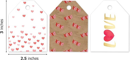 Pro Supply Global 24 Count of 2.5 Inch x 3 Inch Pre Strung Valentine's Day Fading Hearts Gift Tag Assorted Printed Designs on Large Cardstock Gift Hang Tags - Ideal to Use on Bags