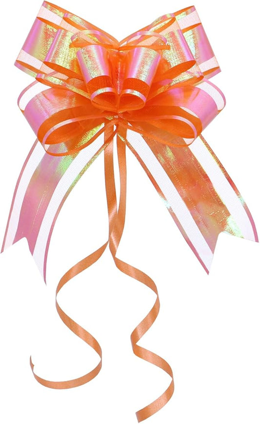 Pull Bows for Gift Wrapping – 10PCS Premium Large Iridescent Orange Decorative Ribbon Bow, 6" Finished Size – Perfect for Holiday, Wedding, Birthday, Bridal & Baby Shower Gifts