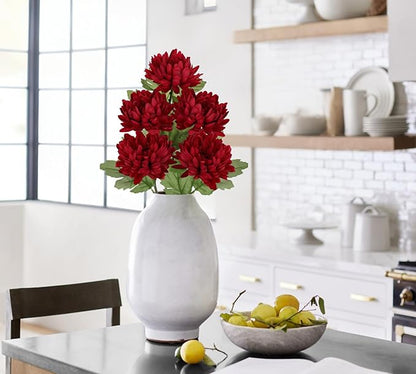 Hollyone 5Pcs Fake Mums Flowers Red Artificial Chrysanthemum Flowers Silk Long Stem Floral Arrangements Bouquets Faux Spider Mum Flower Pincushion Flower Bush Home Decor