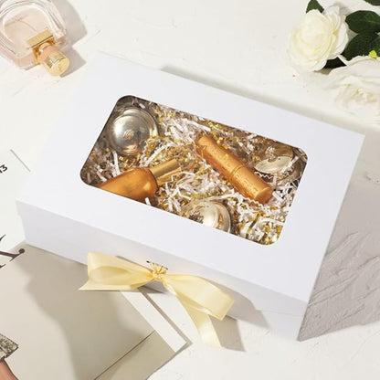 White Gift Box for Presents with Ribbon 10.8x7.5x3.5 Inches Clear Gift Box with Window Magnetic Closure Gift Boxes with Lids