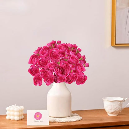 ASTRYAS Ranunculus Artificial Flower, 18Pcs Hot Pink Faux Silk Mini Ranunculus Flowers for DIY Bouquet, Bulk Fake Wedding Filler Flowers for Centerpiece Table Wedding Bridal Party Home Decor Cake