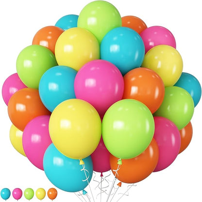 Tropical Balloons 60PCS Summer Hawaiian Balloon Colorful Neon Hot Pink Green Teal Orange Multicolor Latex Helium Ballon for Birthday Baby Shower Aloha Luau Pool Tropical Party Decorations