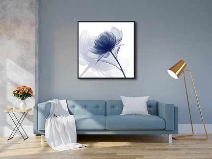 Wieco Art Framed Wall Art Blue Flickering Flower Abstract Canvas Art Large Floral Pictures Prints on Canvas Modern Artwork for Living Room Decoration Bedroom Home Decor