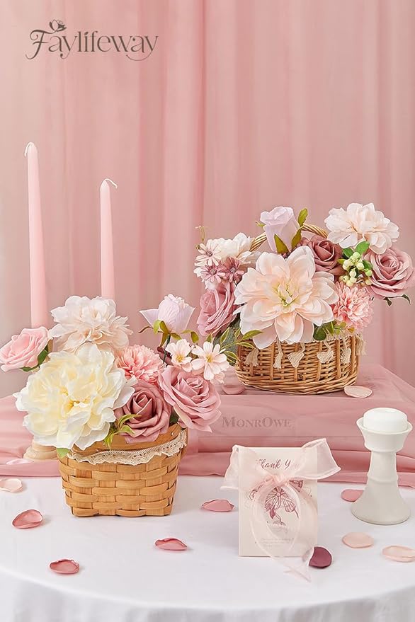 Artificial Flowers, Dusty Pink Flowers for DIY Wedding Bridal Bouquets, Fake Cake Flowers for Centerpieces,Baby Shower, Table Arrangement, Home Party Decorations
