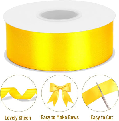 KINGLAKE Maize Yellow Satin Ribbon – 1 1/2'' x 100 Yards Polyester Golden Yellow Ribbon for Gift Wrapping, Wedding & Baby Shower Decoration, DIY Crafts, Sunflowers Floral Bouquets, Wreath Bows