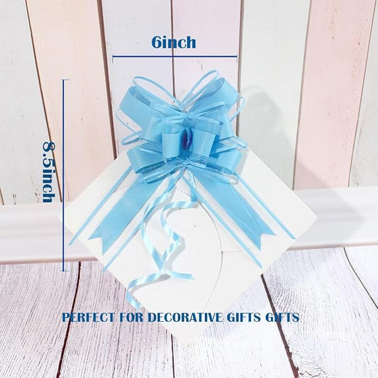 WEWILUCK Gift Wrap Bows Big, Blue Bow for Gift Baskets, Flower Bouquet, Paper, Pull Bows for Gift Wrapping, Gift Bag, Box, Baby Showers, Hanukkah(6 inches, 15PCS)