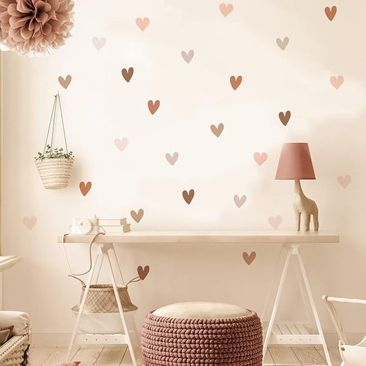 Boho Wall Decal for Girls Bedroom 36 PCS, Boho Heart Wall Stickers Peel and Stick for Nursery Kids Room Décor, Removable Wall Decals Vinyl Murals DIY Cute Decorations (6 Sheets)