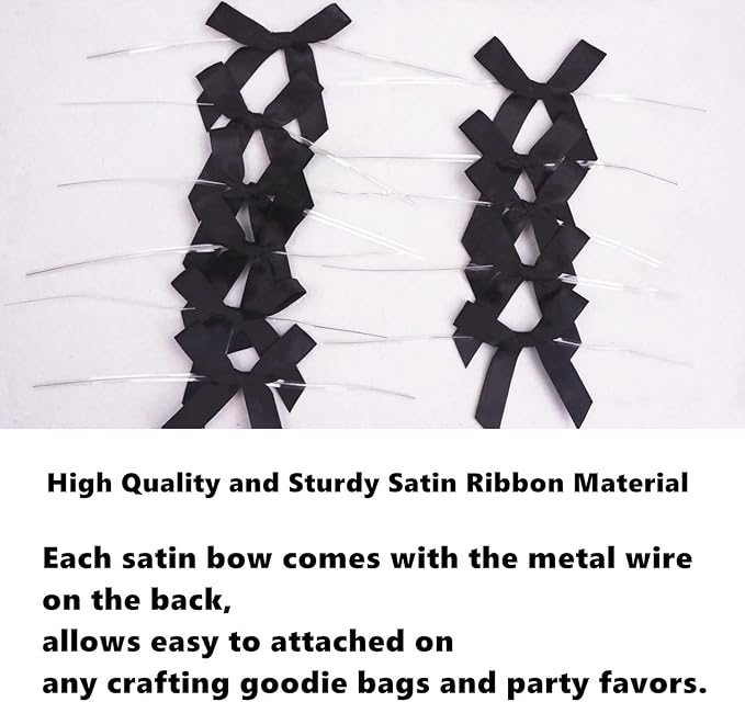 100 Pack 3" Black Satin Twist Tie Bows, Twist Bows for Treats, Ribbon Bows with Twist Ties Gift Wrap Bows, Pretied Bows Ties for Cake Pops, Baby Shower, Sweets Packaging, Party Favors Gifts