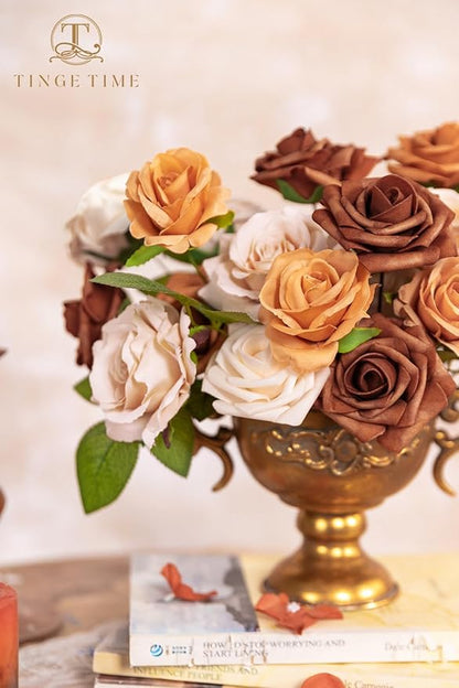 TINGE TIME Terracotta Rose Flowers, 26pcs Artificial Flower for Decoration Fake Rose with Stem for DIY Autumn Wedding Bouquets Centerpieces Bridal Shower Party Flower Arrangements Fall Decorations