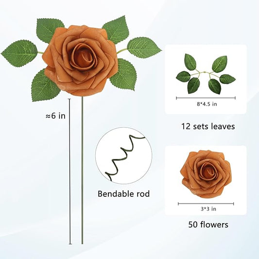 50Pcs Gold Sparrow Artificial Flowers Realistic Roses, Real Looking Fake Roses with Stem for DIY Wedding Bouquets Centerpieces Bridal Shower Party Home Romantic Decorations (Gold Sparrow, 50pcs)