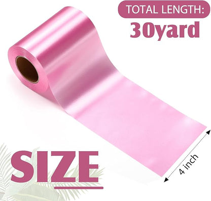 Syhood Outdoor Leaf Ribbon Floral Satin Ribbon for Crafts Aspidistra Waterproof Holiday Outdoor Decoration(4 Inch X 30 Yards,Pink)