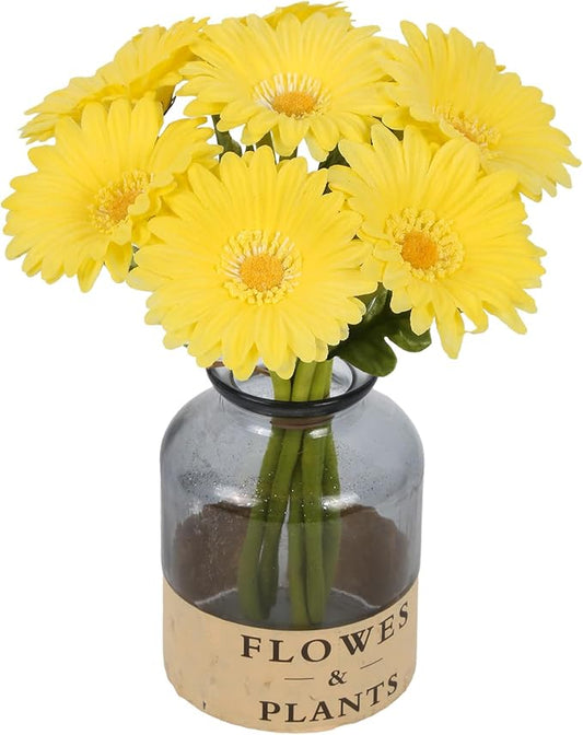 8PCS Yellow Fake Daisies Small Artificial Flowers 11.8” Daisy Bouquet for Table Centerpiece Arrangement Bathroom Kitchen Home Decor