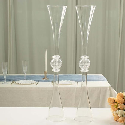 Efavormart 2 Pack | 31" Clear Crystal Embellishment Trumpet Table Centerpiece, Reversible Plastic Flower Vase