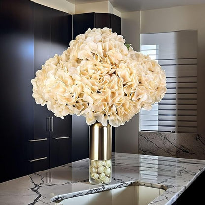 2Bouquets Artificial Fake Flowers Plants Silk Hydrangea Arrangements Wedding Bouquets Decorations Plastic Floral Home Kitchen Garden Party Festival Bar DIY (Cream,5 Flower Heads)