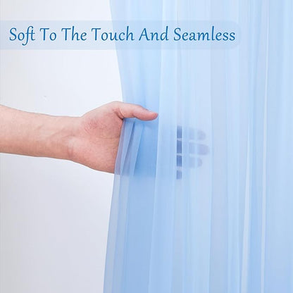 20x10ft Baby Blue Tulle Backdrop Curtain with Lights String for Parites, Sheer Backdrop Curtains for Wedding Baby Shower Birthday Party Photo Shoot Decorations