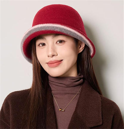 Women Warm Vintage Bucket Hats Fashion Fedora Cloche Cap Classic Felt Bowler Hat Outdoor Fall Winter