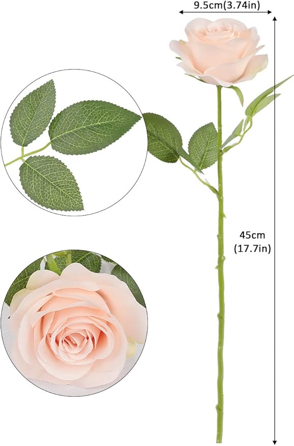 12pcs Roses Artificial Flowers Pink Fake Roses Flowers with Long Stems Silk Flowers for Wedding Bouquet Centerpices Decorations Party Bridal Baby Shower Home Decor