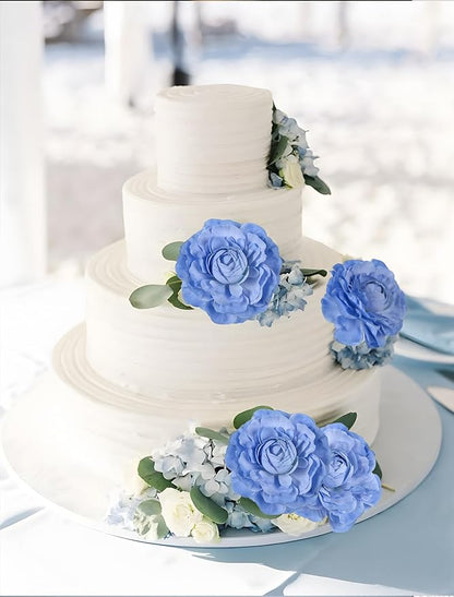6Pcs Blue Ranunculus Artificial Flowers 19.7’’ Silk Ranunculus Flowers Realistic Faux Peonies for Wedding Bouquet Home Party Garden Outdoor Decoration(Blue)
