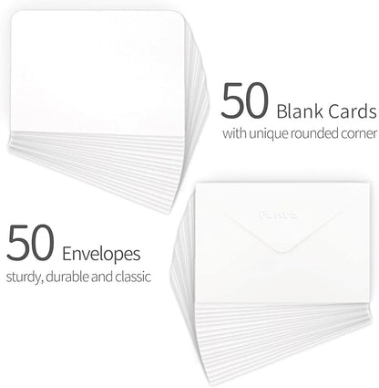 Funto Blank Watercolor Cards and Envelopes, 50 Cards, 5x7'', 140lb/300gsm, White, Acid-Free, Heavyweight Paper for All Occasions