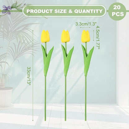 uxcell 20pcs Tulips Artificial Flowers, Faux Flowers Silk Fake Tulip Stems Real Touch for Wedding Bouquet Centerpiece Table Party Decoration(Yellow)